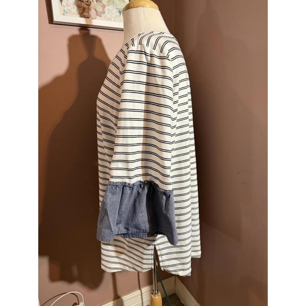 Lane Bryant Tunic Pullover Womens 18/20 Black & White Striped Ruffle 3/4 Sleeve - Picture 2 of 8